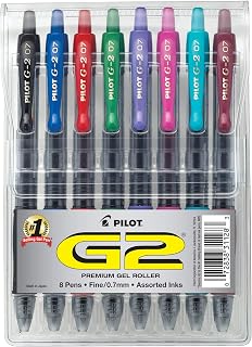 PILOT G2 Premium Refillable & Retractable Rolling Ball Gel Pens, Fine Point, Assorted Color Inks, 8-Pack Pouch (31128)